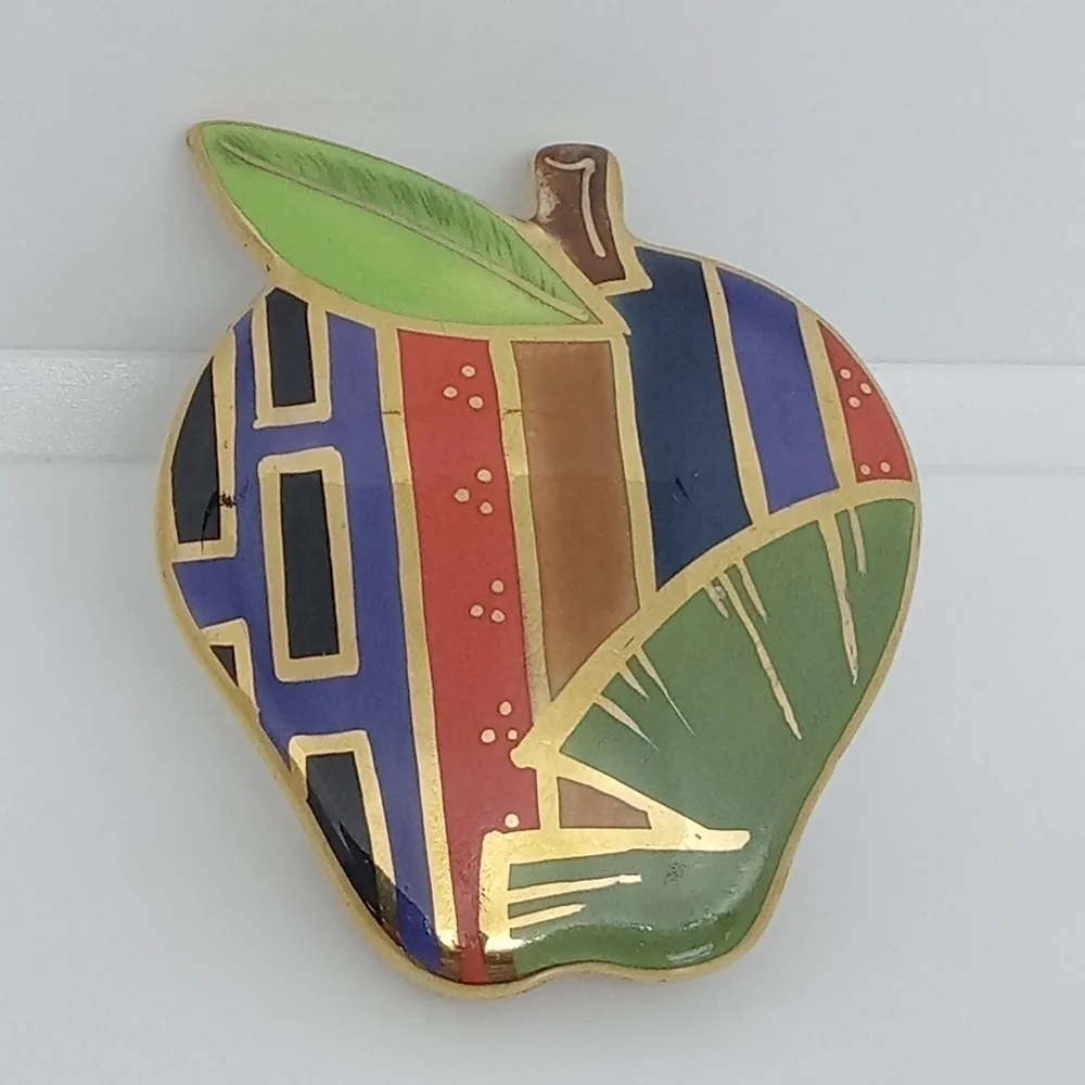 👍 5 for $20 vintage 80s painted ceramic super glossy apple fruit pin brooch